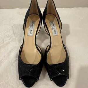 Jimmy Choo Glitter Black Peep Toe Heels